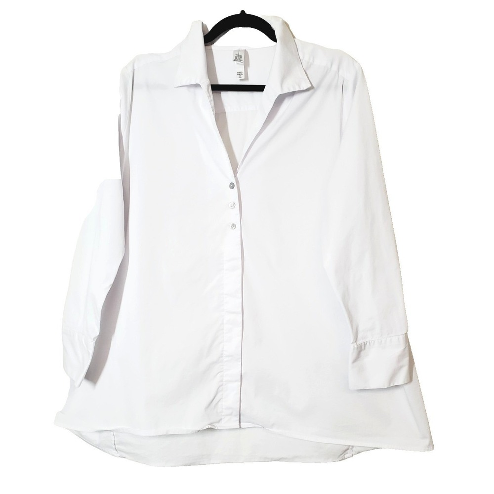 Marla Wynne Womens XL White Top Button Down Shirt Tailored Fit‎ Stretch Crisp